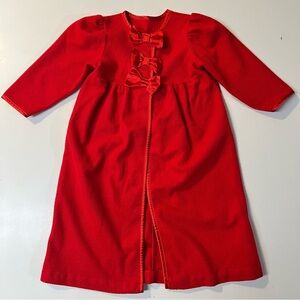Vintage Children Red Bow Accents Victorian Style Satin Trim Flannel Toddler Robe